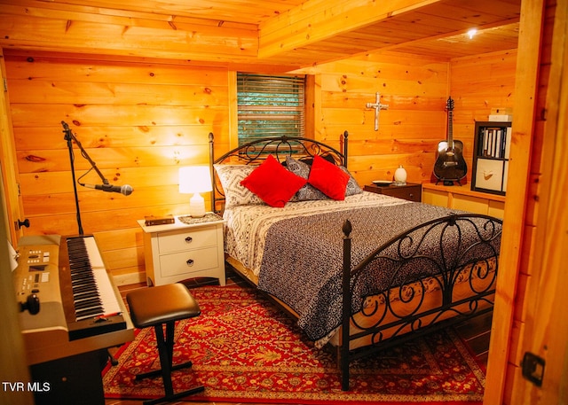 bedroom with wood ceiling