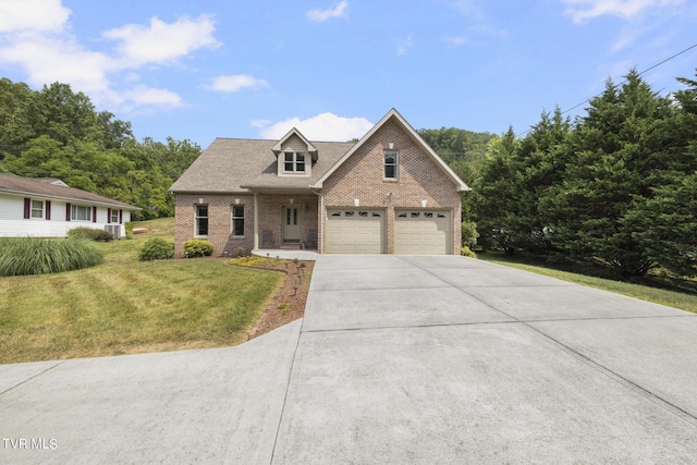 view of front of property featuring a garage and a front lawn