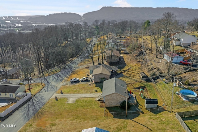 birds eye view of property featuring a mountain view