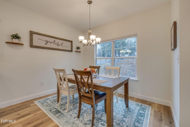 dining room featuring wood-type flooring and a notable chandelier