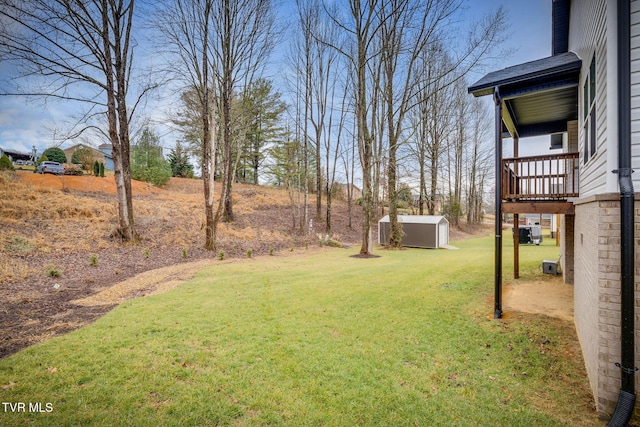 view of yard with a storage shed