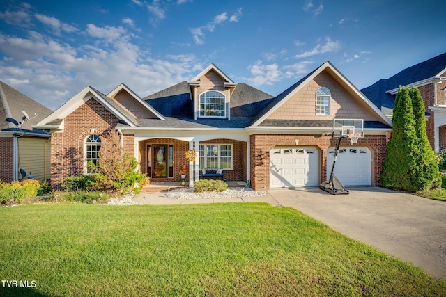 view of front facade with a garage and a front lawn