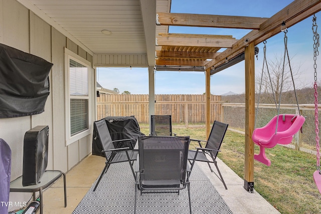 view of patio / terrace featuring a playground