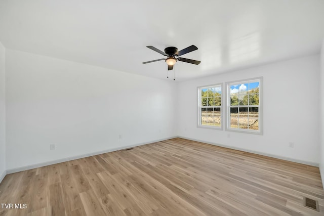 empty room featuring ceiling fan and light hardwood / wood-style floors