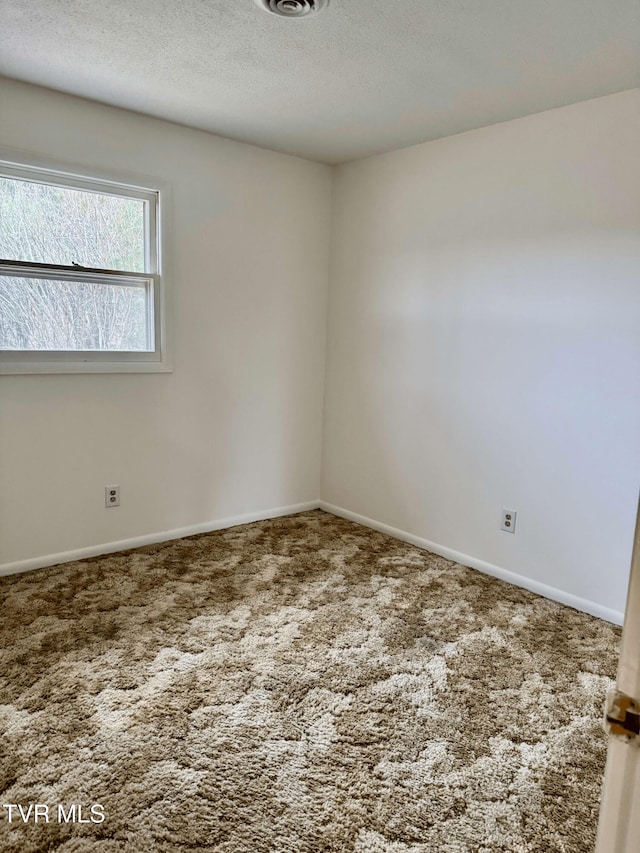 empty room with carpet floors and a textured ceiling