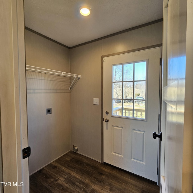 laundry area with dark hardwood / wood-style floors and electric dryer hookup