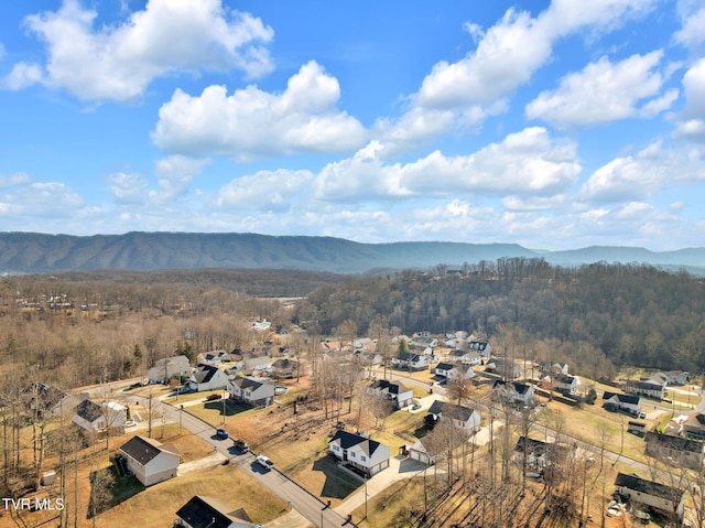 drone / aerial view featuring a mountain view