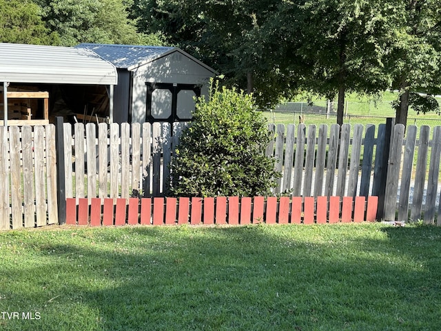 view of yard featuring a storage unit