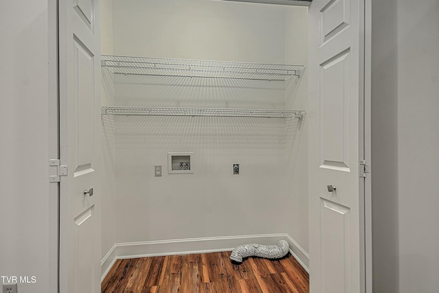 laundry area with hookup for a washing machine, hookup for an electric dryer, and dark hardwood / wood-style flooring