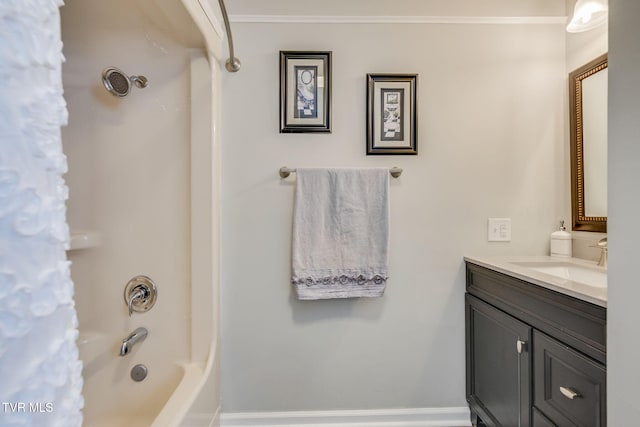 bathroom with vanity and shower / bath combo with shower curtain