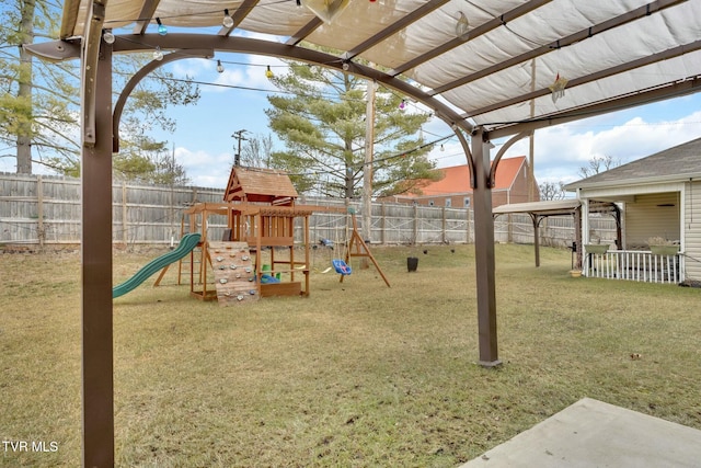 view of playground featuring a yard