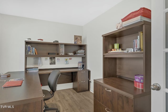 office area featuring light hardwood / wood-style floors