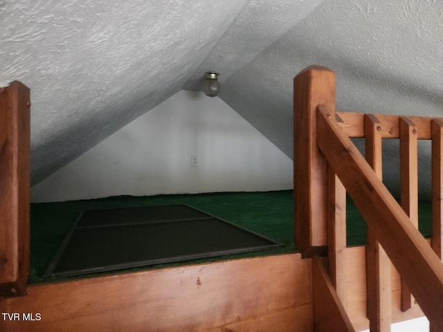 additional living space featuring lofted ceiling and a textured ceiling