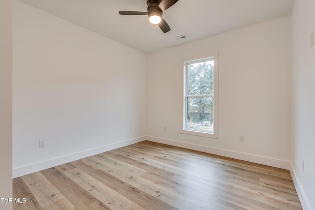 empty room featuring light hardwood / wood-style floors and ceiling fan