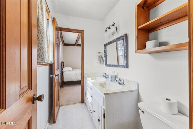 520 Heritage Ln, Jonesborough, TN 37659 - ensuite bathroom featuring a sink, a textured ceiling, toilet, and double vanity