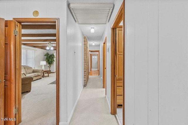 520 Heritage Ln, Jonesborough, TN 37659 - corridor featuring light carpet, beamed ceiling, visible vents, and baseboards