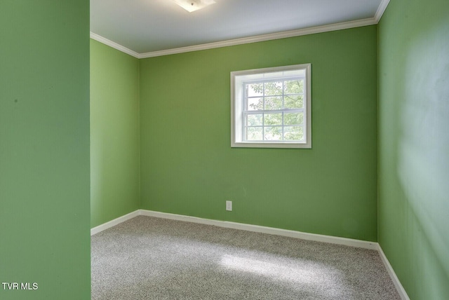 carpeted spare room featuring baseboards and ornamental molding
