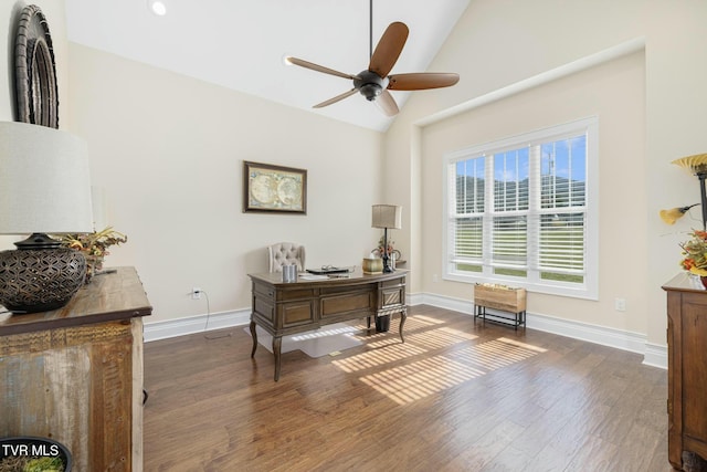 132 Hamilton Rd, Elizabethton, TN 37643 - office space with vaulted ceiling, dark hardwood / wood-style floors, and ceiling fan