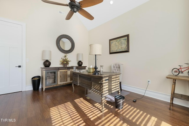 132 Hamilton Rd, Elizabethton, TN 37643 - office space featuring vaulted ceiling, dark wood-type flooring, and ceiling fan