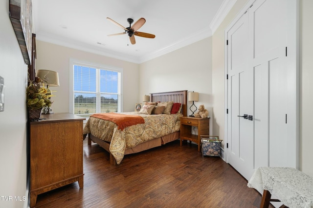 132 Hamilton Rd, Elizabethton, TN 37643 - bedroom featuring crown molding, dark wood-type flooring, and ceiling fan