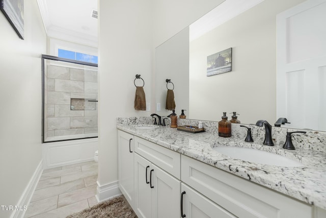 132 Hamilton Rd, Elizabethton, TN 37643 - full bathroom with toilet, ornamental molding, vanity, and bathtub / shower combination