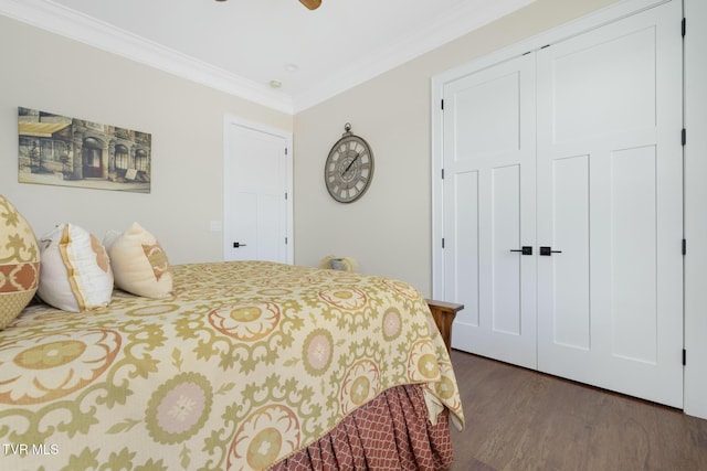 132 Hamilton Rd, Elizabethton, TN 37643 - bedroom featuring dark wood-type flooring, ornamental molding, and a closet