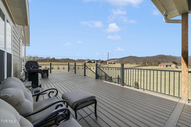 132 Hamilton Rd, Elizabethton, TN 37643 - wooden terrace featuring area for grilling, a mountain view, and a yard