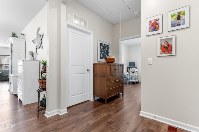 hallway featuring dark hardwood / wood-style floors