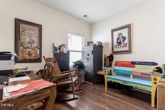 office space with dark hardwood / wood-style floors