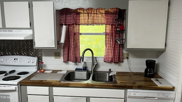 kitchen featuring sink, white cabinetry, electric range, dishwasher, and backsplash