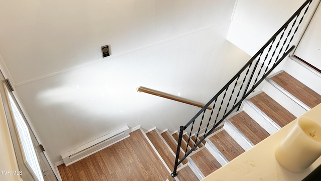 stairway with baseboard heating