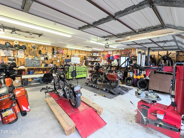 garage featuring a workshop area