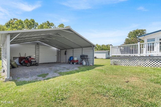 exterior space featuring a carport and a lawn