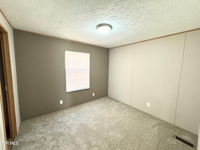 spare room featuring carpet floors and a textured ceiling