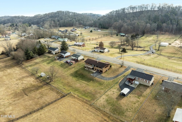 birds eye view of property featuring a rural view