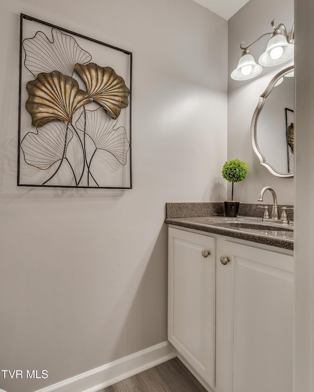 bathroom featuring vanity and wood-type flooring