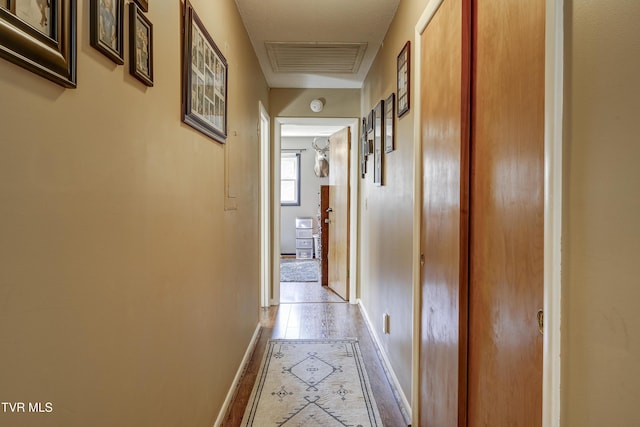 hallway with hardwood / wood-style floors