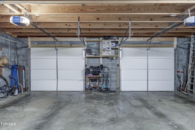 garage with a garage door opener