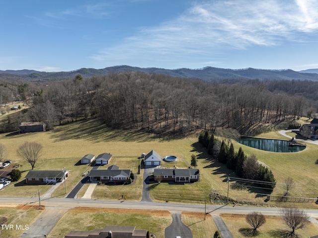 birds eye view of property with a mountain view