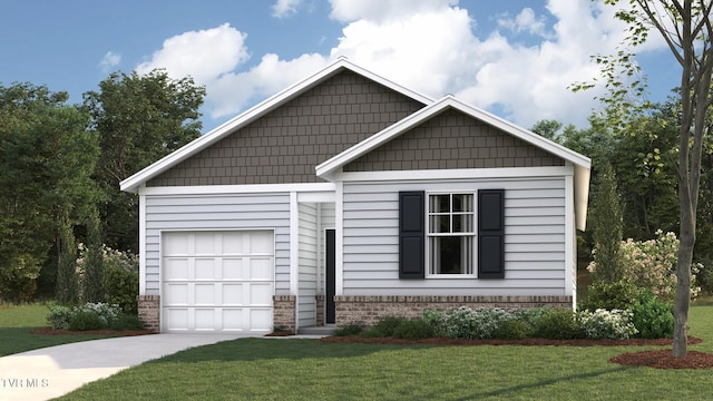 view of front of property with a garage and a front yard