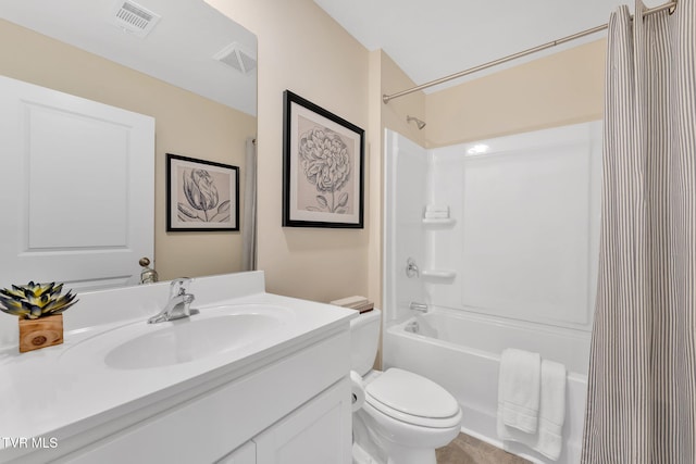 full bathroom featuring vanity,  shower combination, and toilet