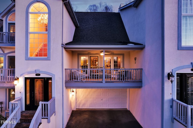 exterior space with a garage