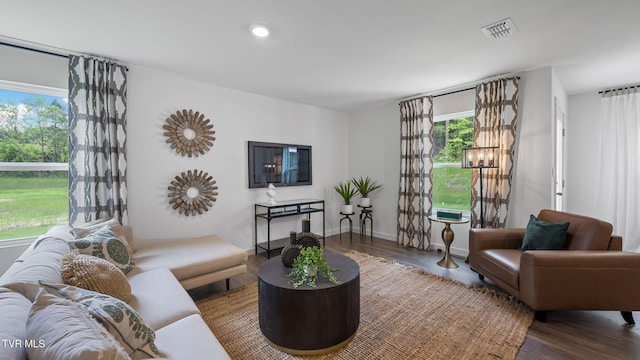 living room featuring dark hardwood / wood-style floors