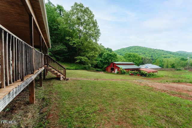 109 Triangle B Dr, Erwin, TN 37650 - view of grassy yard with stairway, a mountain view, and a forest view