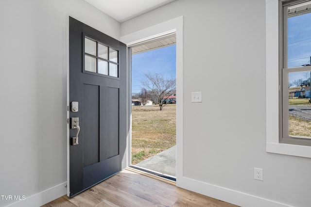 foyer entrance featuring plenty of natural light and light hardwood / wood-style floors