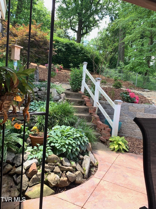 view of patio / terrace with stairway