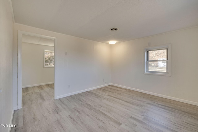 empty room with light hardwood / wood-style flooring and a wealth of natural light