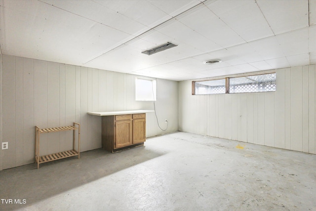 basement with wooden walls