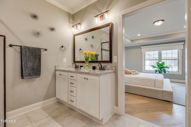 262 Harps Ln, Gray, TN 37615 - ensuite bathroom with ornamental molding, double vanity, baseboards, and tile patterned floors
