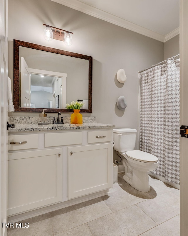 262 Harps Ln, Gray, TN 37615 - bathroom with crown molding, vanity, toilet, and tile patterned flooring